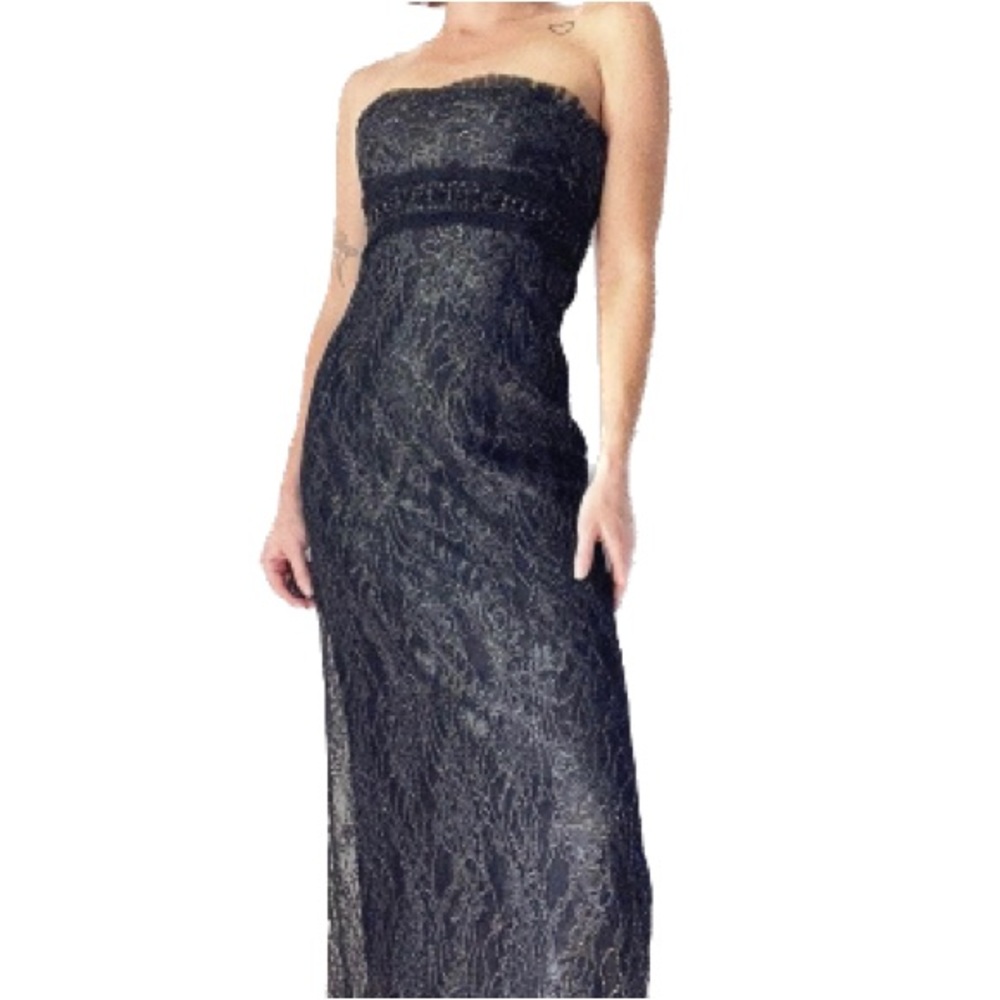 Badgley Mischka Black Lace Sequin Band Strapless